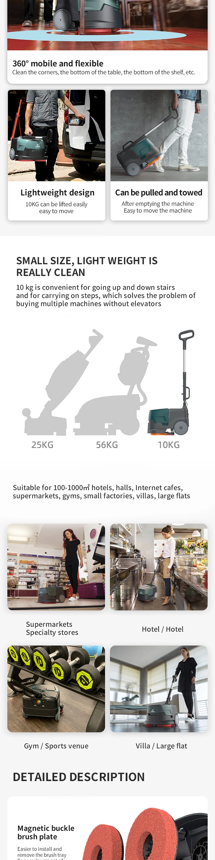 China Factory Customized Best Price Multi-Function Household Floor Cleaning Machine Electric Walk Behind Mini Floor Scrubber